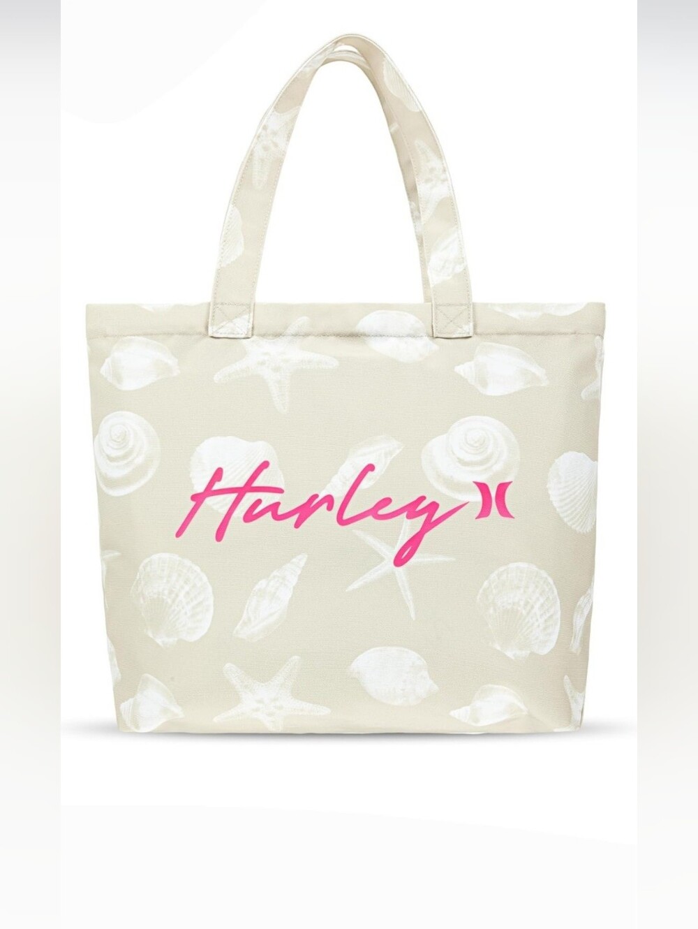 Hurley rattan beige tan starfish clams seaside printed Canvas Beach Tote bag